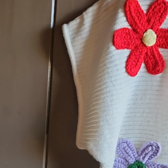 Eesome Cream Sweater with Colorful Embroidered Floral Accents - Picture 5 of 10